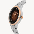 ساعة Seiko SGEH90P1 Discover More كوارتز بمينا بني تناظرية من الفولاذ المقاوم للصدأ