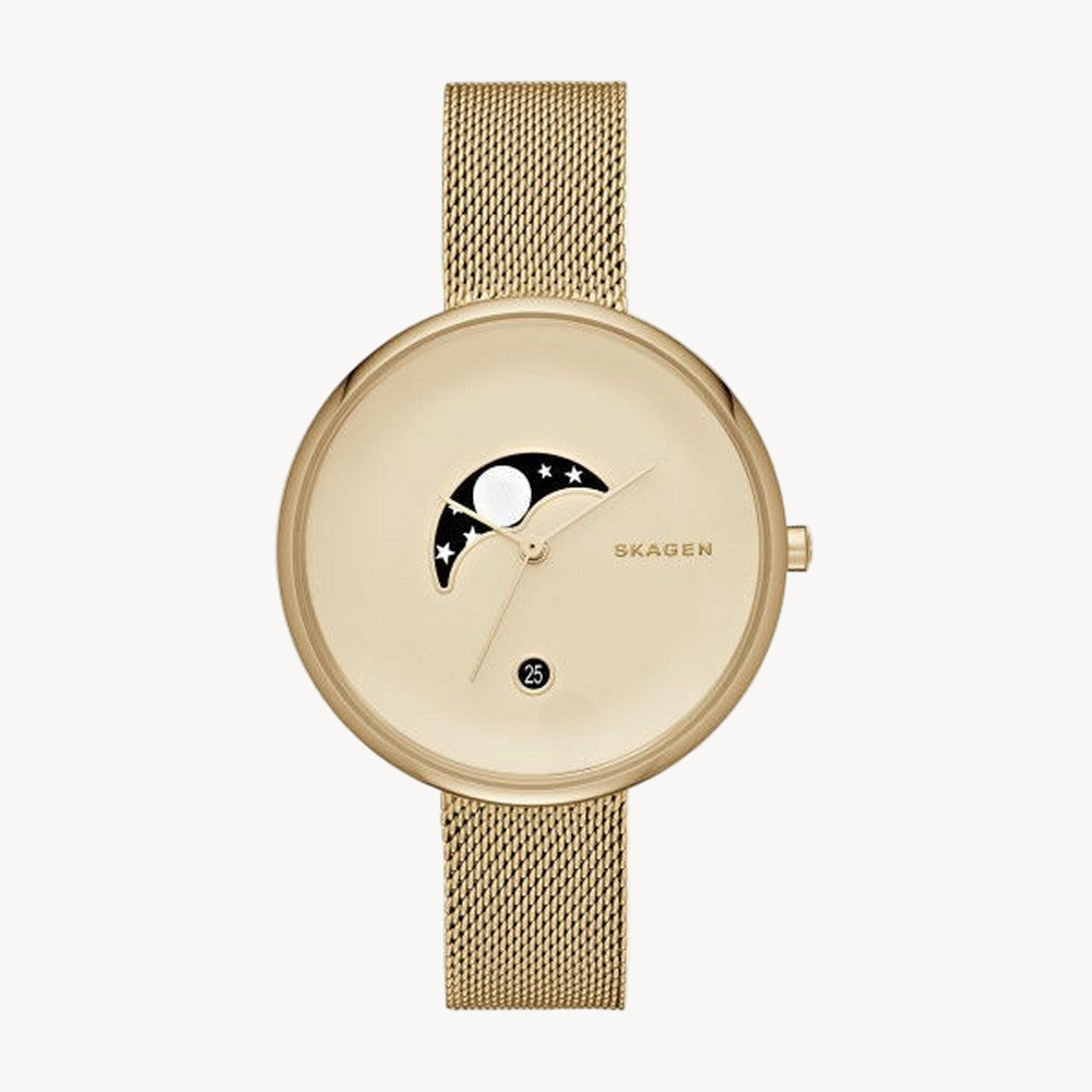 Skagen Gitte Gold Mesh Bracelet Gold Dial Quartz Watch for Ladies - SKW2373