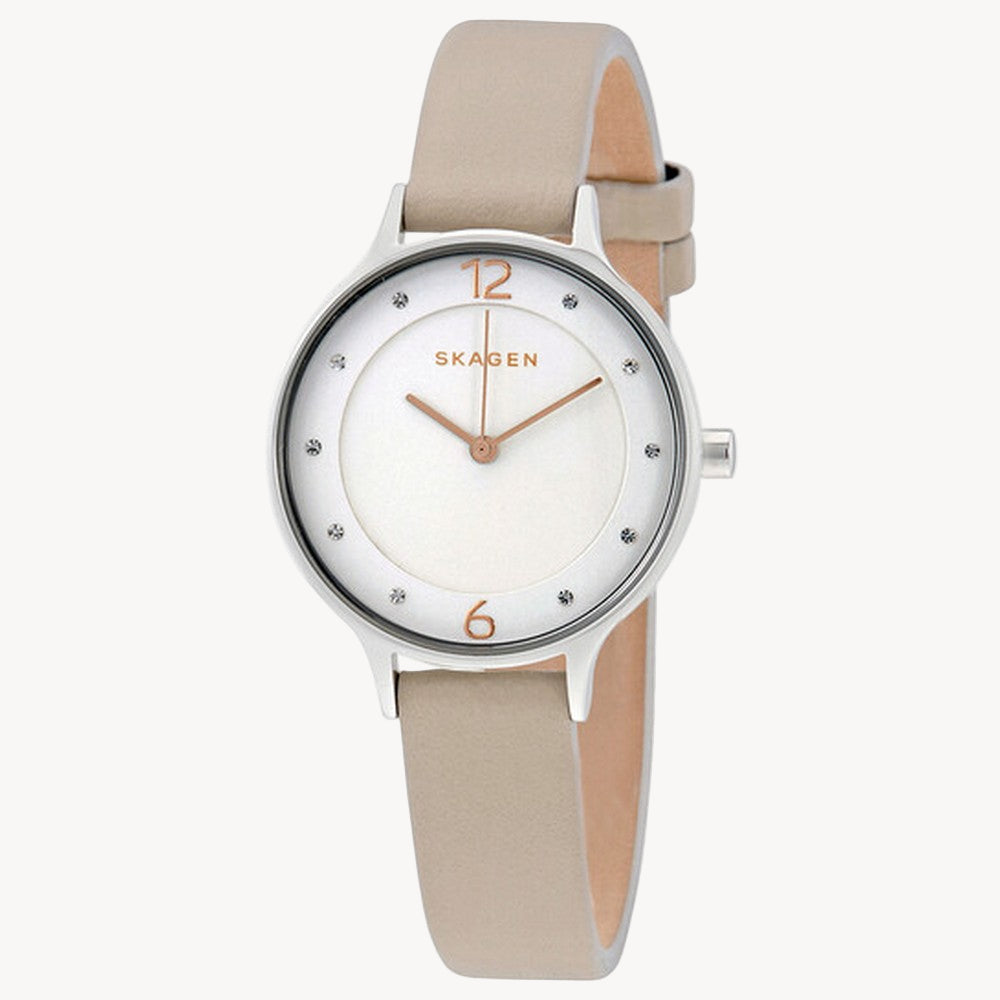 Anita White Dial Beige Leather Ladies Watch SKW2648