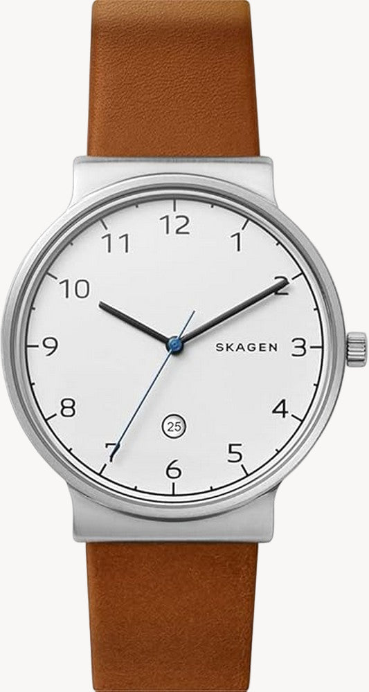 Skagen Men's Ancher Three Hand, Silver Stainless Steel Watch, SKW6433