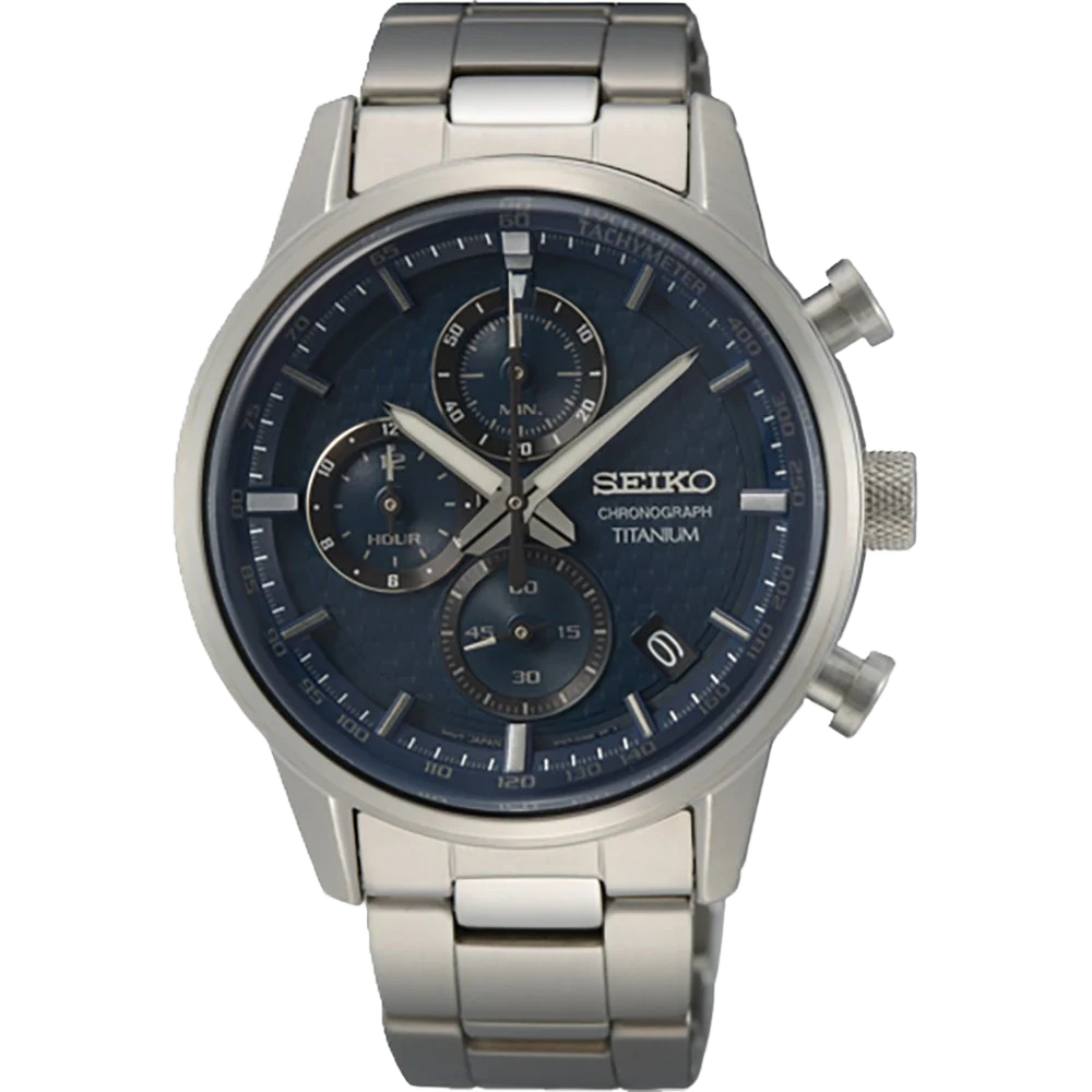 Seiko SSB387P1 Blue Dial Titanium Analog Quartz Chronograph Men's Watch