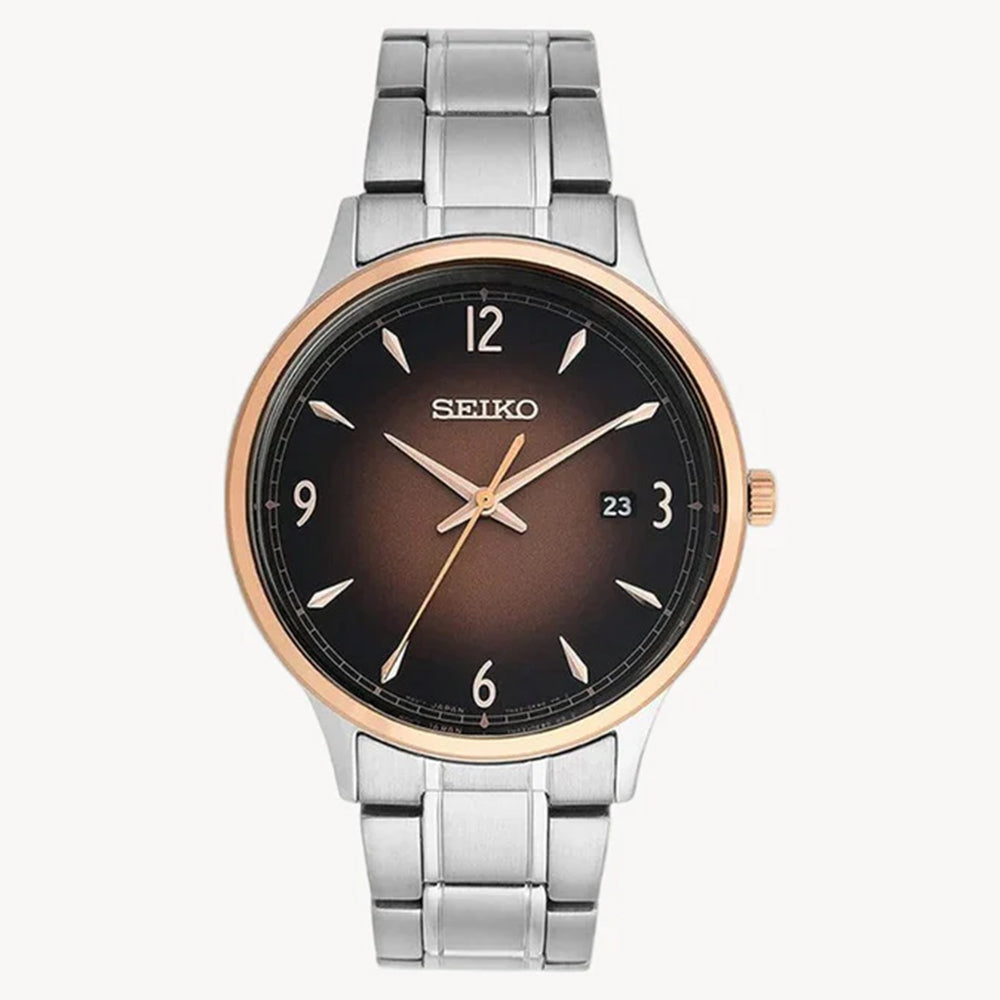 ساعة Seiko SGEH90P1 Discover More كوارتز بمينا بني تناظرية من الفولاذ المقاوم للصدأ