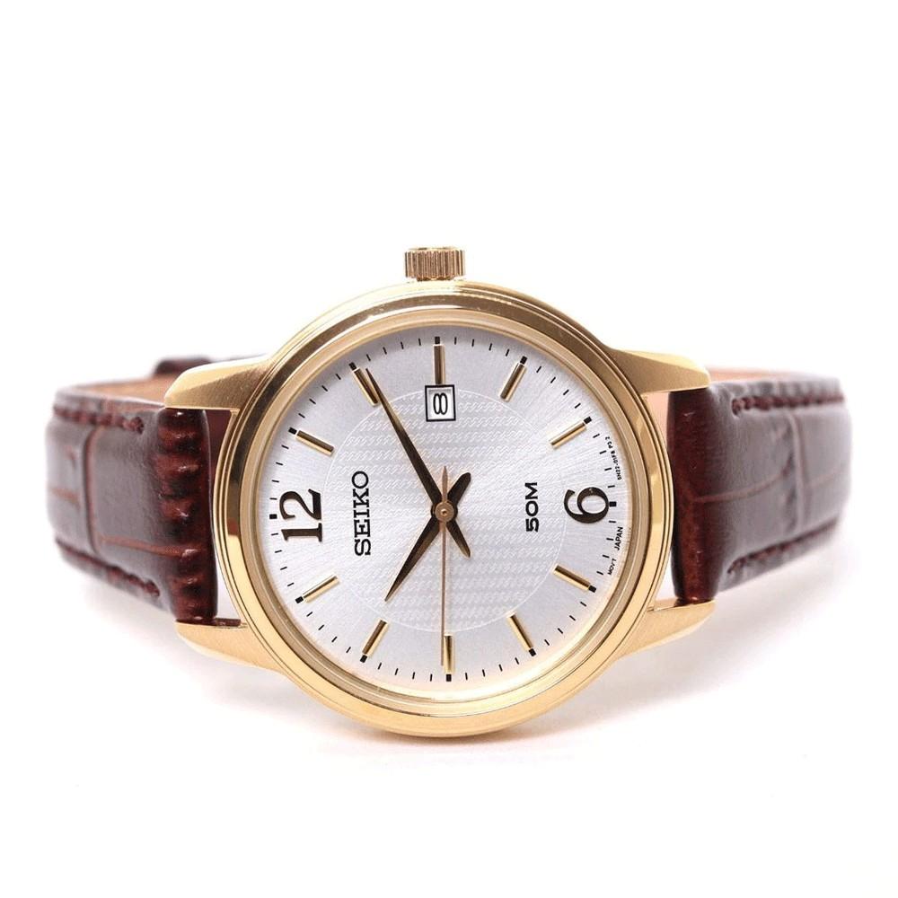 Seiko SUR658P1 Classic White Dial Brown Leather Strap Women's Watch