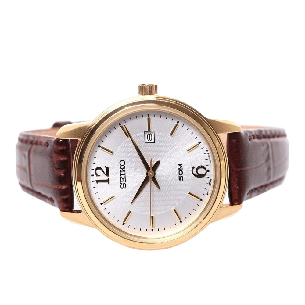 Seiko SUR658P1 Classic White Dial Brown Leather Strap Women's Watch
