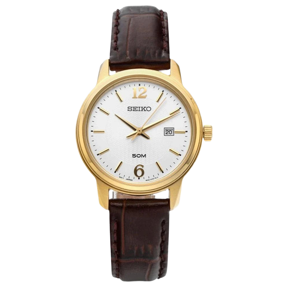 Seiko SUR658P1 Classic White Dial Brown Leather Strap Women's Watch