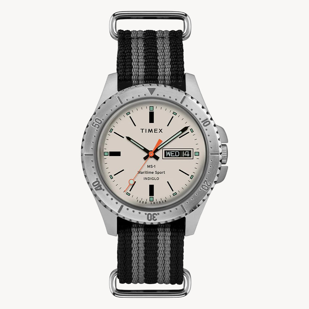 ساعة TimeX TW2R83400 Todd Snyder Ms-1 بثلاثة عقارب وسوار من القماش مقاس 41 مم