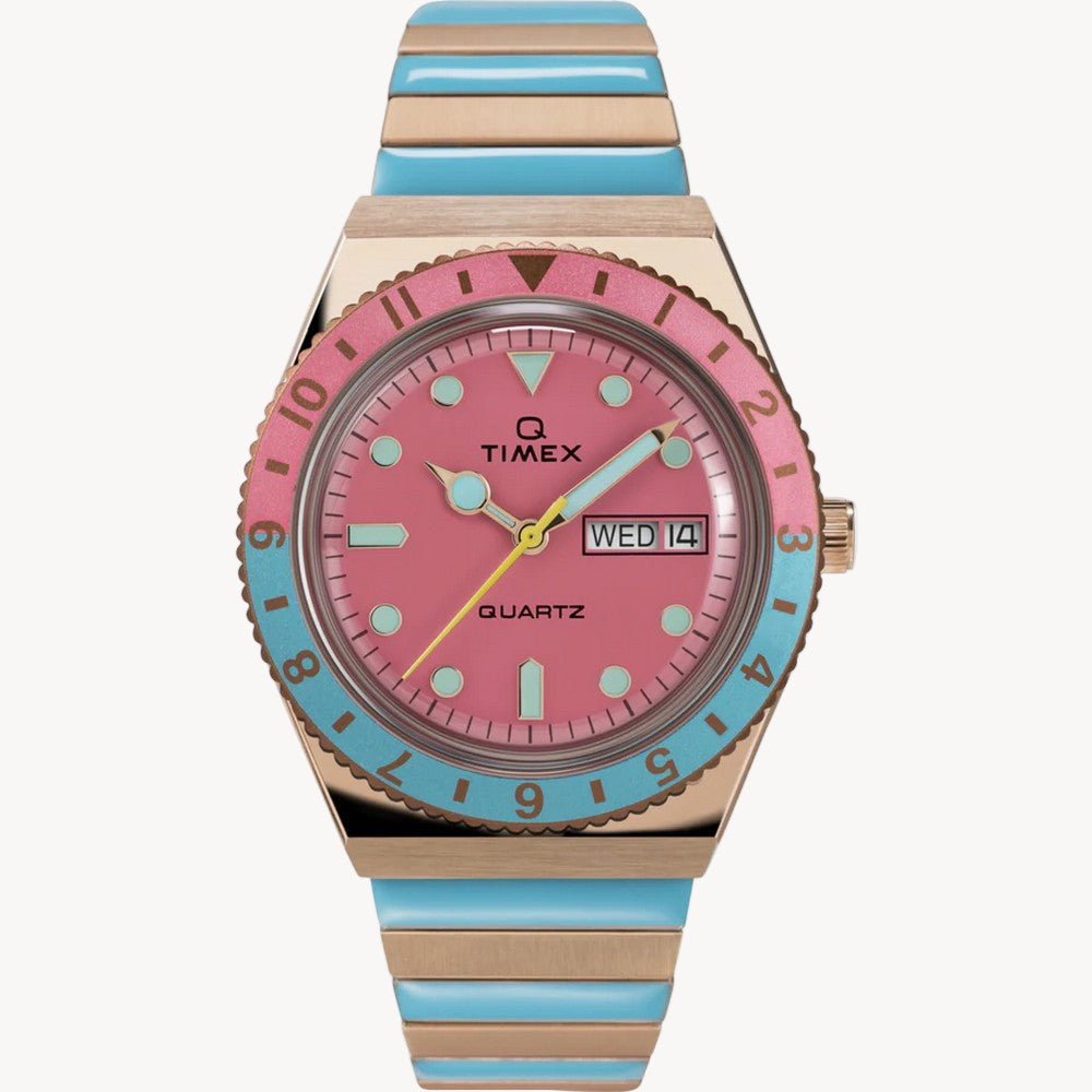 ساعة Q TimeX TW2U81500 Malibu 36 مم بسوار قابل للتمدد من الفولاذ المقاوم للصدأ