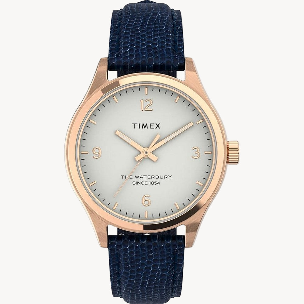 ساعة TimeX TW2U97600 النسائية التناظرية بحزام جلدي Waterbury Traditional