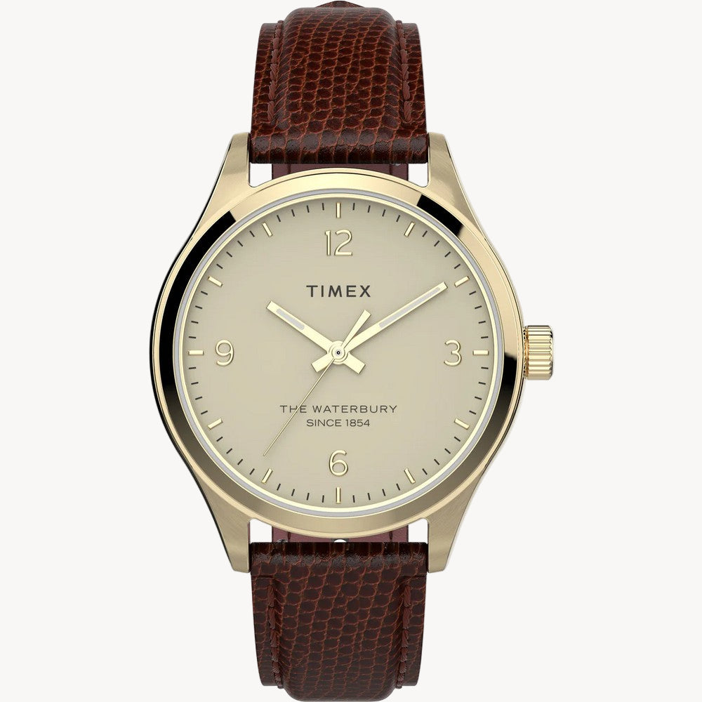 ساعة TimeX TW2U97800 Waterbury التقليدية بسوار جلدي مقاس 34 مم