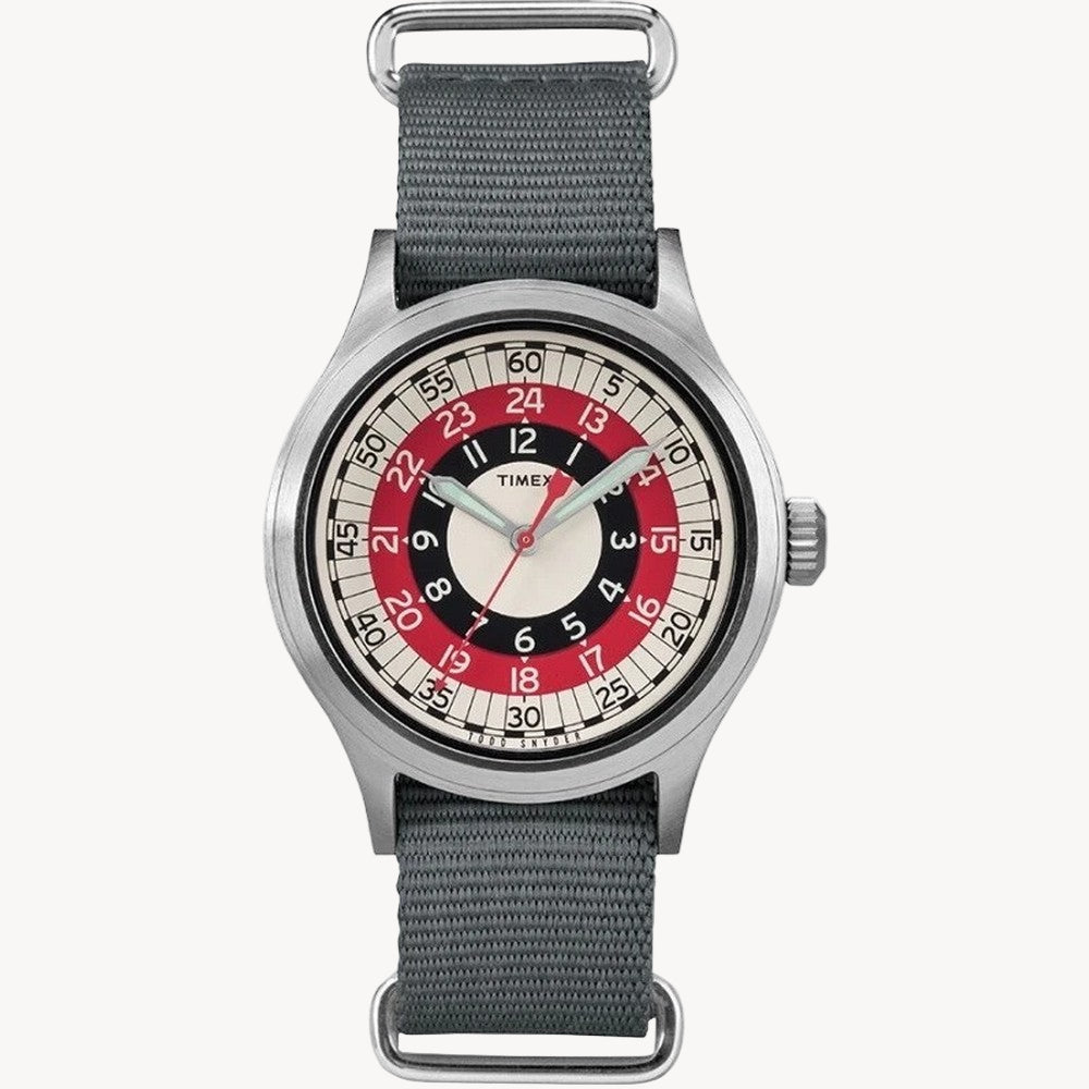 TimeX Men's Todd Snyder Mod 40mm Quartz Canvas Strap, Gray, 20 Casual Watch (Model: TW4B05700)