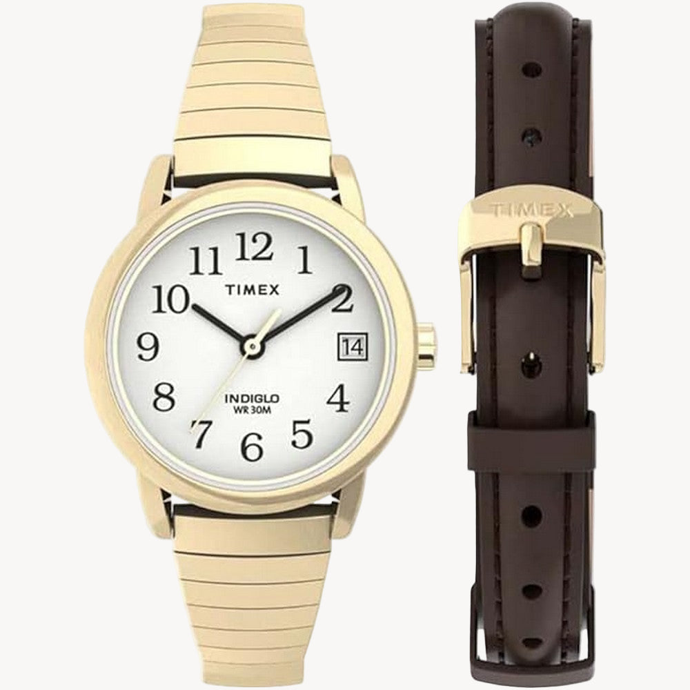 imex Easy Reader Women's 25 mm Expansion Band Watch and Leather Strap Box Set