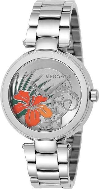341003837 6010 Versace Women’s Silver-Tone Floral Dial Stainless Steel Watch