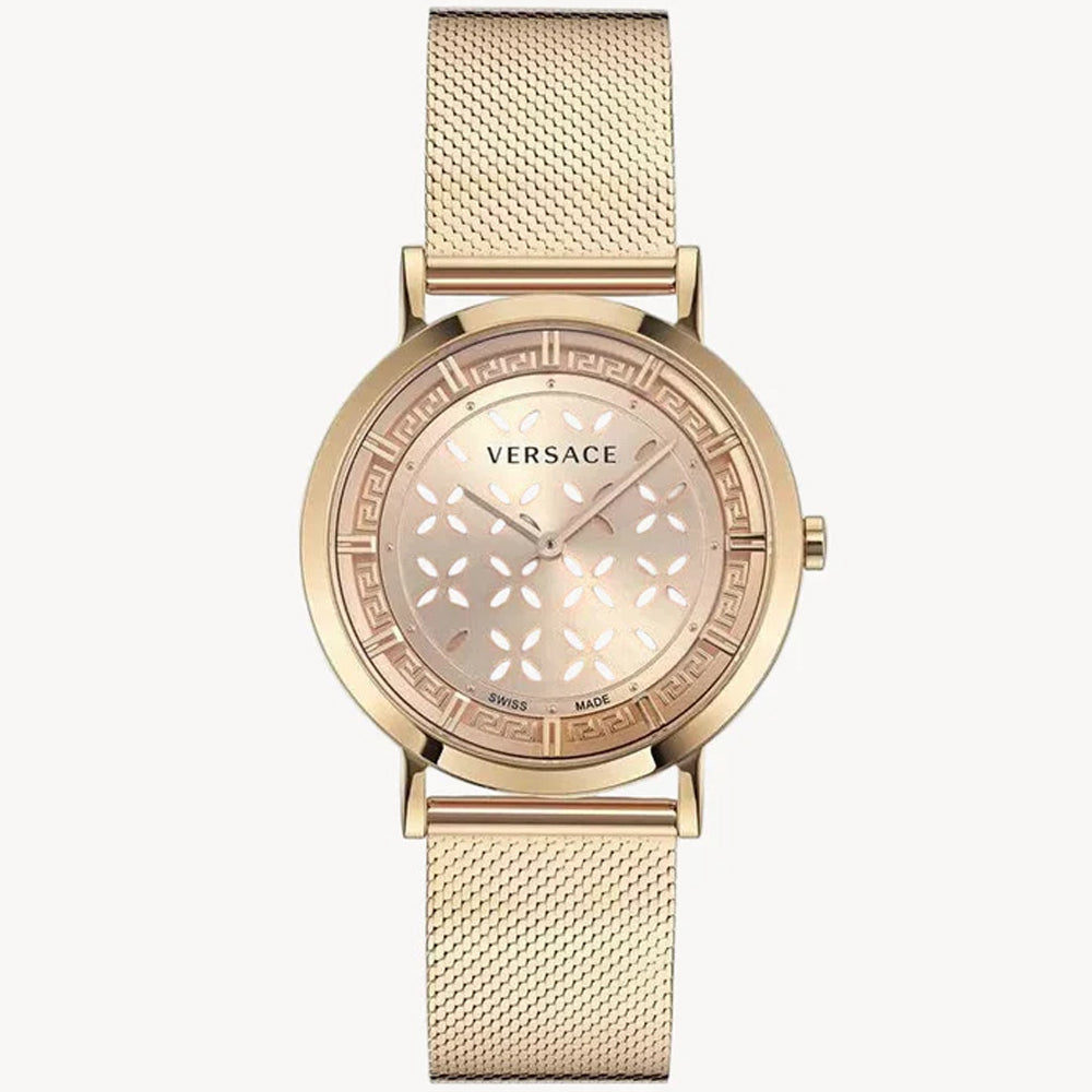 ساعة فيرساتشي VE3M01323 نسائية تناظرية من الفولاذ المقاوم للصدأ باللون الذهبي الوردي