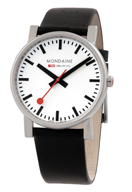 Mondaine Classic A660.30344.11SBB Men's Swiss Quartz White Dial Black Leather Strap Watch